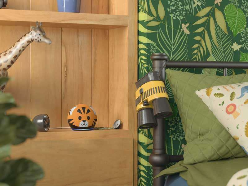 Echo Dot Kids Edition, versión tigre, en habitación