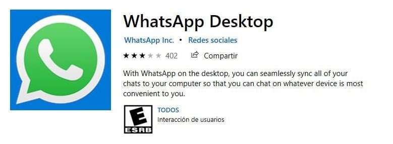 WhatsApp Desktop en tienda Windows