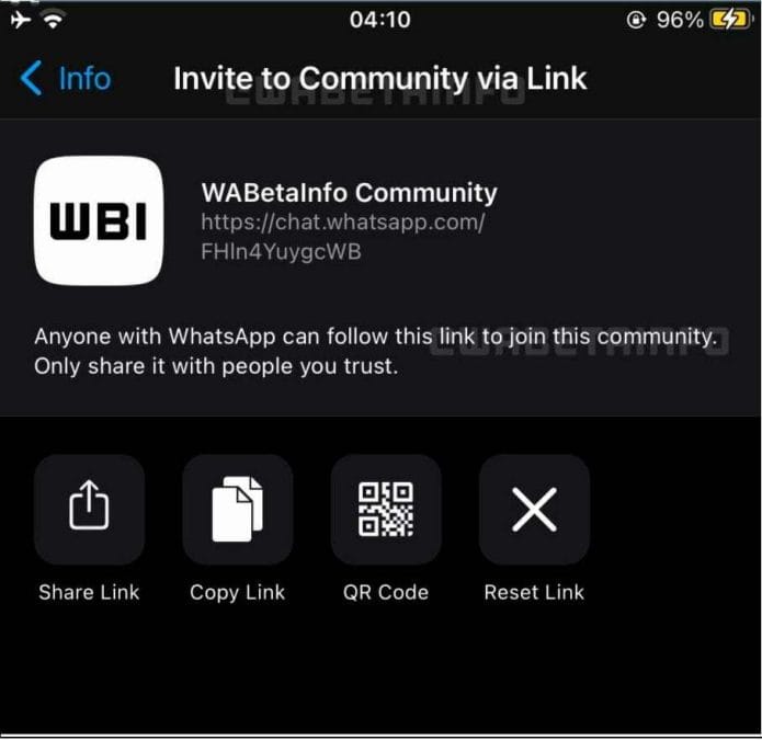 Captura de pantalla de invitación a Comunidades de WhatsApp