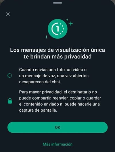Ventana de Mensajes de visualización única en WhatsApp