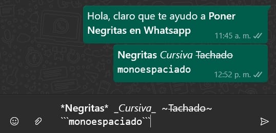 Código para poner en WhatsApp Negritas, Tachado, Cursiva y Monoespaciado.
