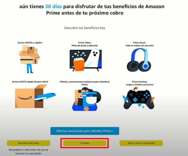 Cancelar Suscripción Amazon Prime